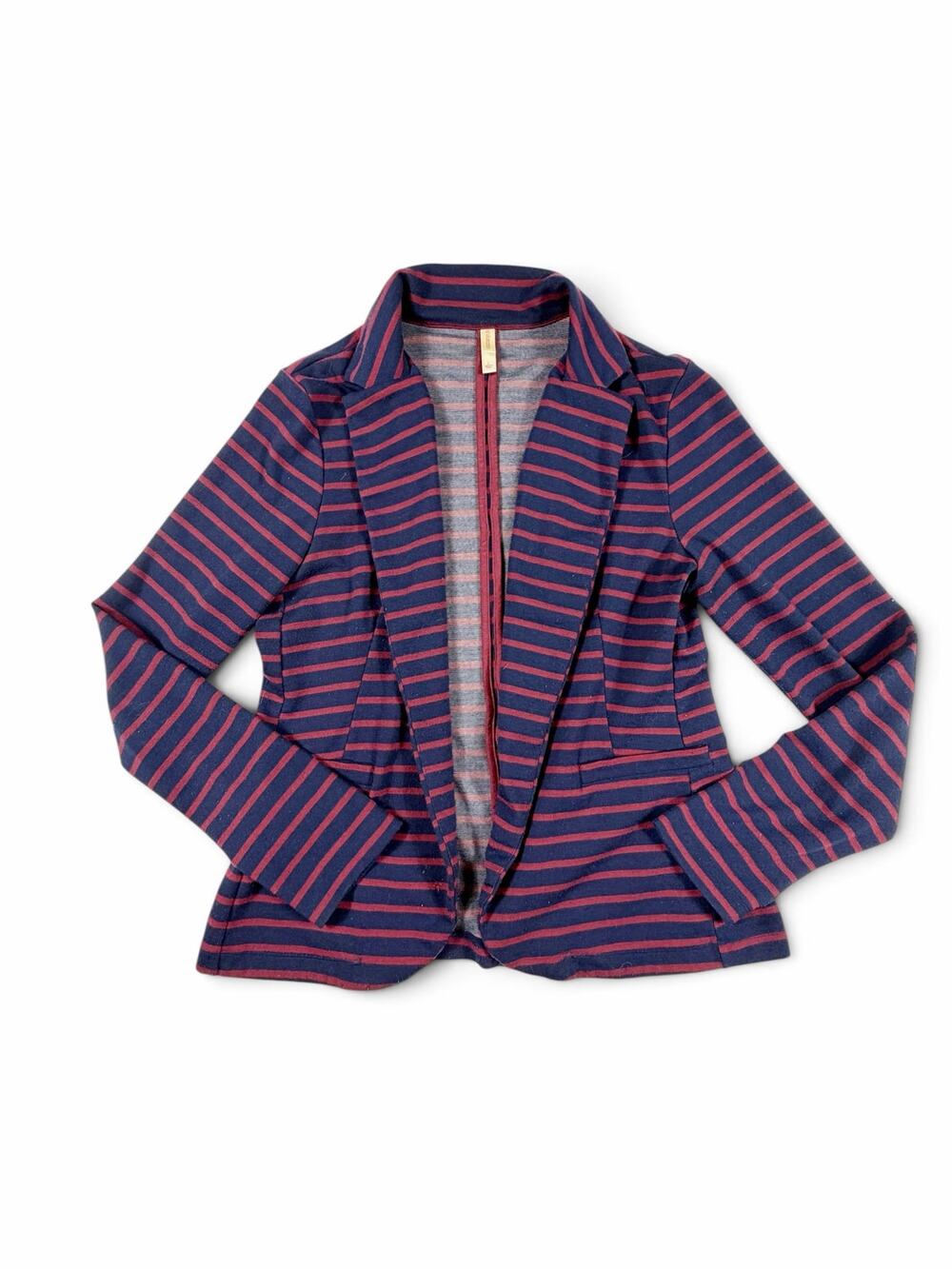 Xhilaration Women’s Striped Knit Blazer Navy Blue Burgundy Large